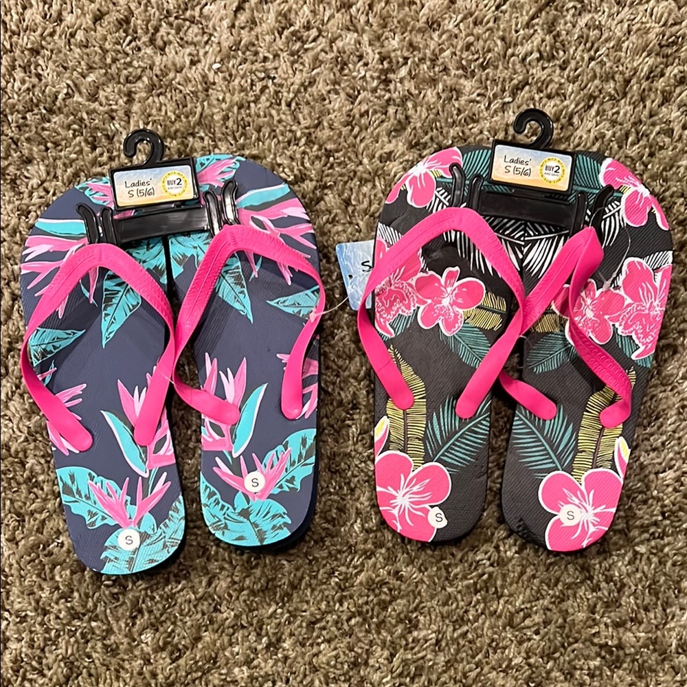 Floral Flip Flops with Pink Straps